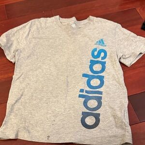 adidas Gray T-Shirt with Blue Vertical Logo